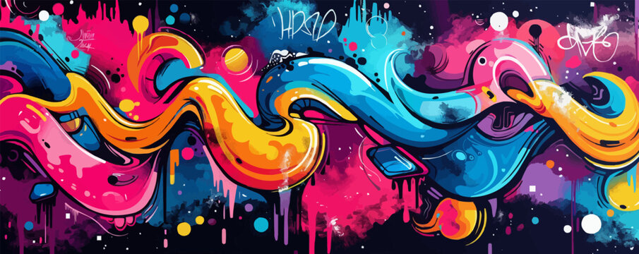 Fototapeta Vibrant street art mural with graffiti and tags. Vector flat minimalistic isolated