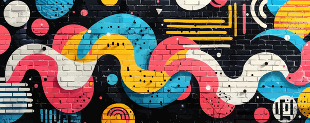 Urban street art mural with vibrant colors and abstract shapes Vector flat minimalistic isolated illustration