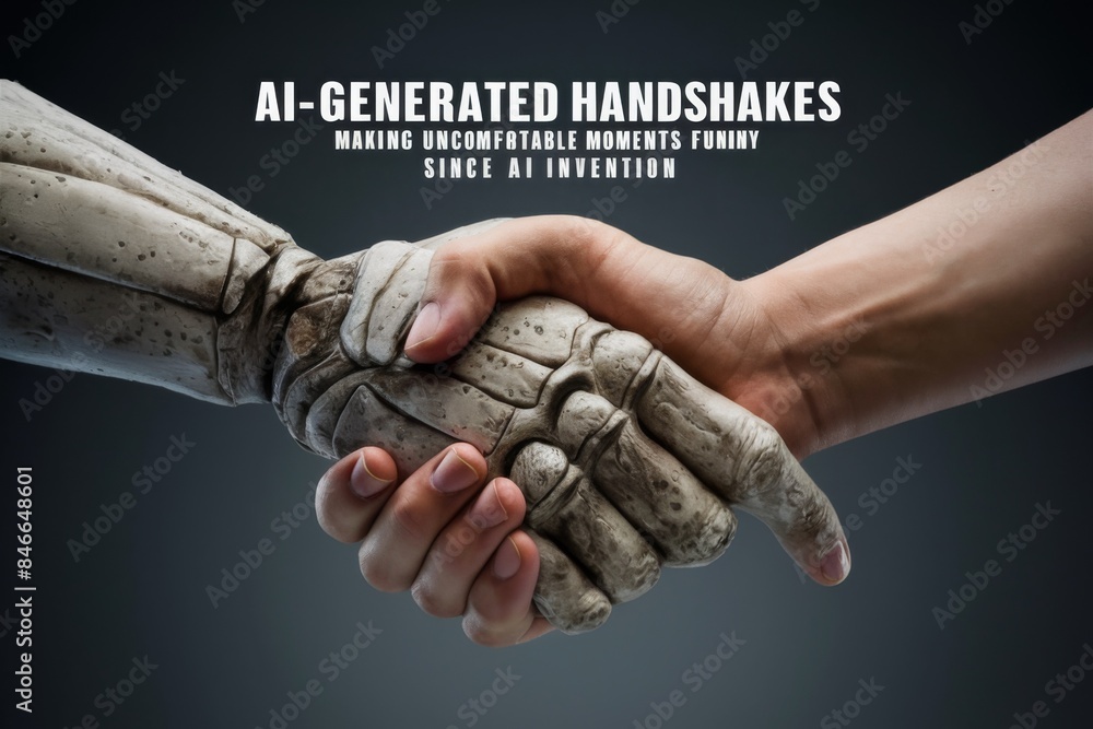 Wall mural Two hands shaking with the words a generation of handshakes, AI