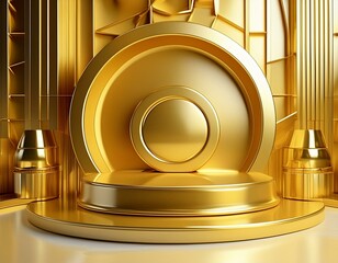 Golden Splendor: 3D Podium with Opulent Backdrop