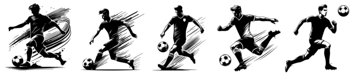 silhouette of player playing european football soccer, team game, black shape athlete silhouette, vector for world cup and european championship