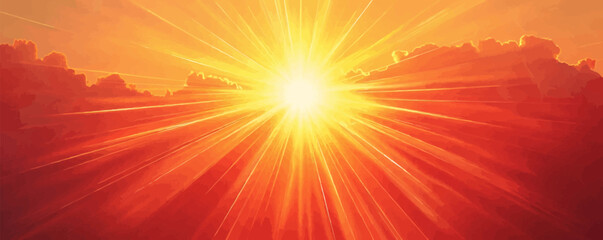 Obraz premium Radiant sunburst illuminating the sky with its fiery brilliance. Vector flat minimalistic isolated illustration.