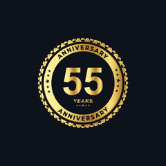 55 years anniversary logo with golden ribbon for booklet, leaflet, magazine, brochure poster, banner, web, invitation or greeting card