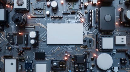 CuttingEdge Tech Developer's Workstation Prototype Devices Circuit Diagrams and Blank Business Cards for Networking