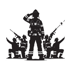 Firefighters pose silhouette vector illustration 