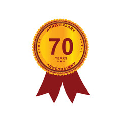 70 Years Anniversary badge with gold style Vector Illustration