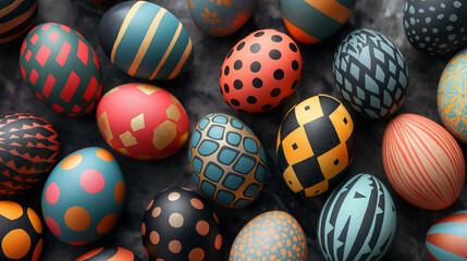 Obraz premium Colorful Easter Eggs with Unique Patterns and Different Colors