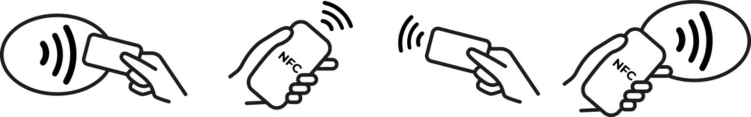 NFC payment icons. Contactless payment vector icon set. Contactless NFC payment sign. Outline payment sign on transparent background. Vector EPS 10