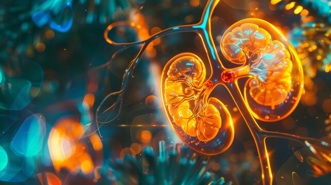 healthy kidneys, bean-shaped organs filtering blood and creating urine.