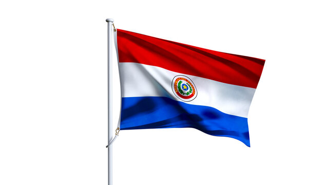 Waving flag of paraguay isolated on transparent background.