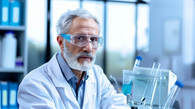 Narrow Image: A focused shot of a scientist's hands holding a test tube, with a liquid inside, and a label with scientific notation, and copy space beside the test tube