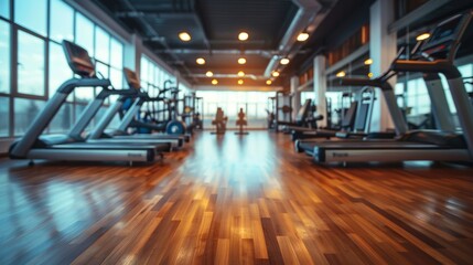 Modern Gym Interior. An interior shot of a well-equipped, modern gym with a focus on cardio machines.
