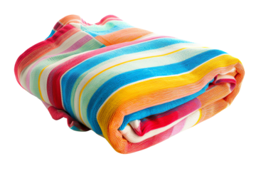 Colorful striped blanket folded neatly, showcasing vibrant hues and soft texture, perfect for cozy home decor and comfort.