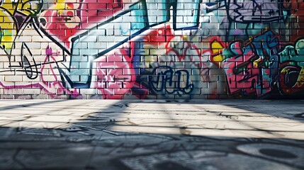 Obraz premium Colorful graffiti on the walls with shadows and sunlight. background for product phorography