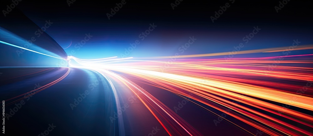 Poster Car lights captured through long exposure creating captivating streaks in the image with copy space.