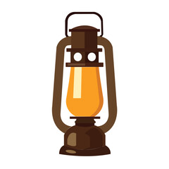 Retro kerosene lamp vector illustration, vintage old lantern in flat design style, antique bushcraft lamp, camping lantern image, outdoor oil lamp