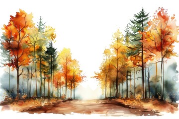 Yellow trees in autumn, illustrations