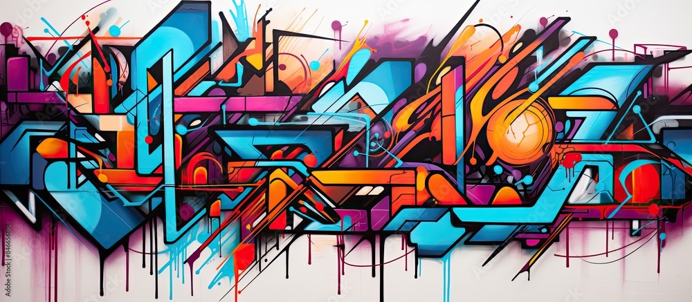 Poster abstract street art with a modern urban aesthetic, featuring colorful graffiti on a wall creating a 