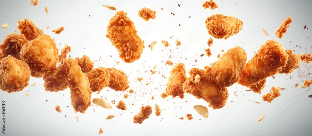 Aufkleber popcorn chicken falling with copy space image on white background.