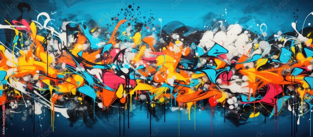 Poster wall graffiti - colorful abstract mural with copy space image.