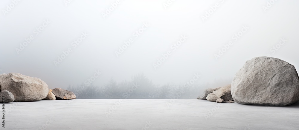 Fototapete Empty stone floor on white background for displaying or mockup product with copy space image.