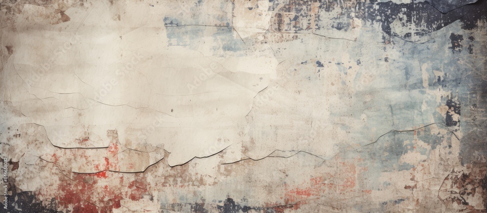 Aufkleber grunge background with ripped collage posters and crumpled paper texture, creating a distressed surf