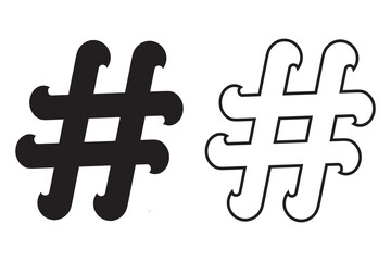 Hashtag icon, silhouette, vector design on white background. Modern Hashtag sign symbol, vector logo design for app, website. Social Media icon, symbol. Vector illustration.