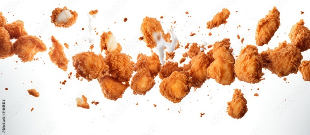 Aufkleber popcorn chicken falling with copy space image on white background.