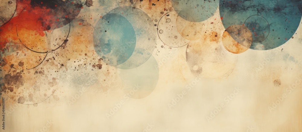 Poster Vintage abstract background featuring circles on aged retro paper texture with copy space image.