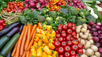 Assorted fresh vegetables top view for a vibrant backdrop in food advertisements