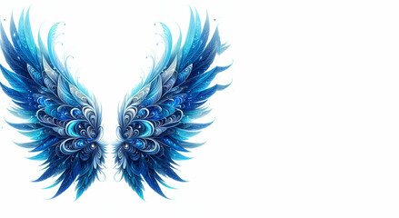 Beautiful magic glowing glittery blue wings vector with white isolated background, genertive ai