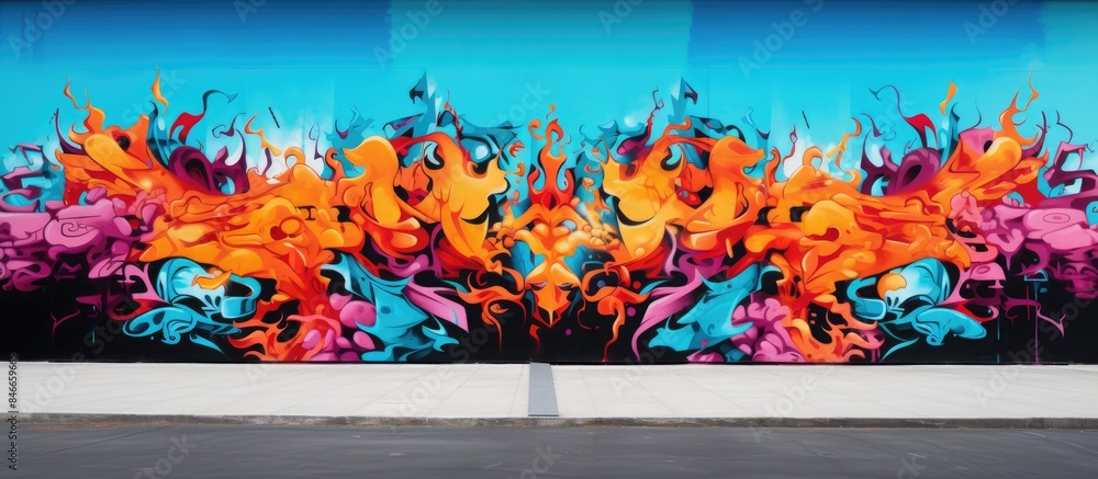 Poster abstract street art with a modern urban aesthetic, featuring colorful graffiti on a wall creating a 