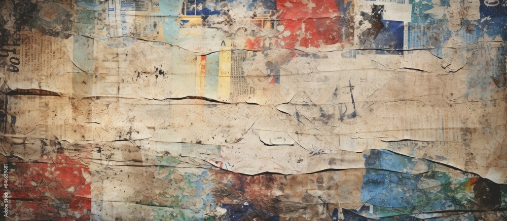 Leinwandbilder grunge background with ripped collage posters and crumpled paper texture, creating a distressed surf