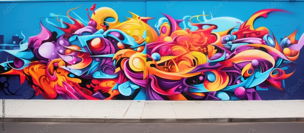 Poster abstract street art with a modern urban aesthetic, featuring colorful graffiti on a wall creating a 