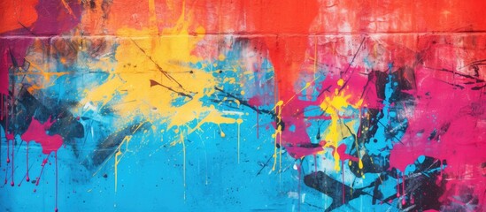 A fragment of graffiti art on an old wall styled in street art with paint stains, creating a multicolored background texture suitable for a copy space image.