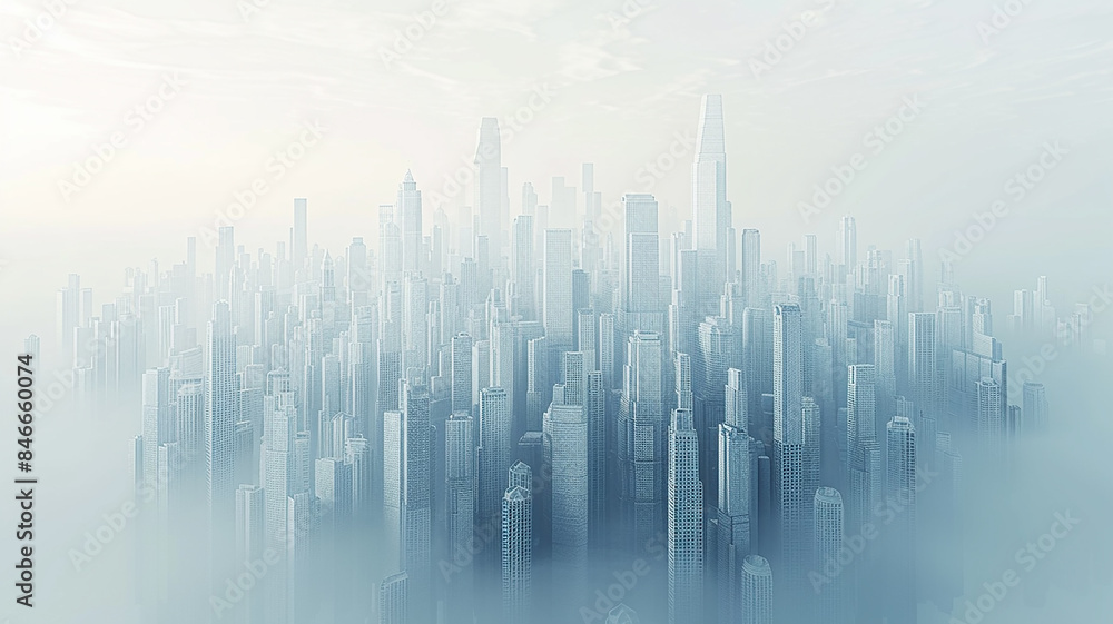 Wall mural Hazy light urban landscape, background image of the city's skyscrapers, top view