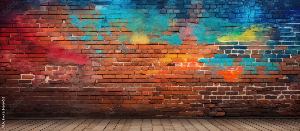 Poster background showing a brick wall with various colored paint and space for copying images.
