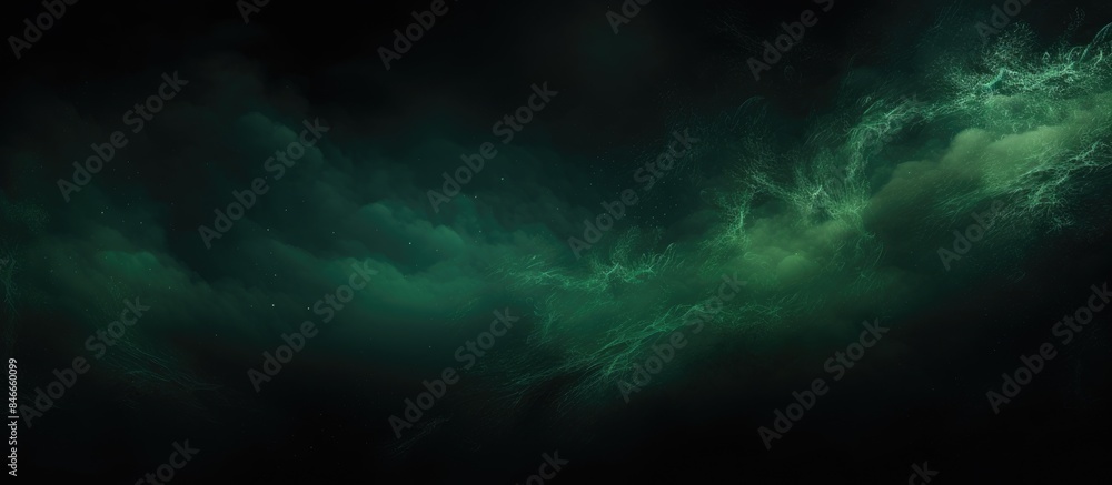 Poster A wide banner featuring a dark green color gradient grainy background with an illuminated area on a black backdrop, incorporating a noise texture effect, and offering ample copy space image.
