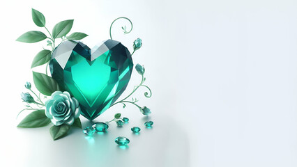 Green diamond heart love heart background, generative ai