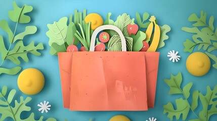 Reusable Paper Grocery Bag Filled with Fresh Produce for Sustainable Shopping
