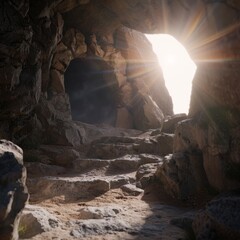 Sunlight Peeking Through Small Cave Opening