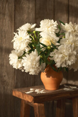 Still-life. Photo of a bouquet of white peonies.