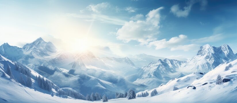 Breathtaking mountain scenery in a winter landscape with a captivating view for a copy space image.