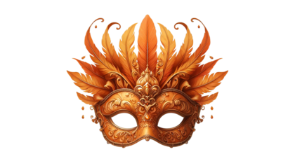 Orange  carnival mask isolated on transparent or white background