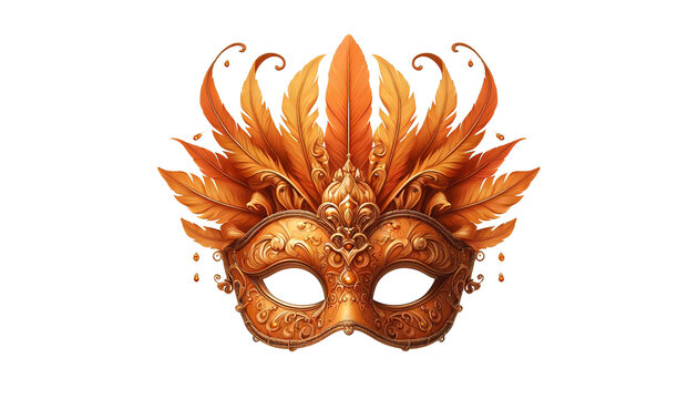 Orange  carnival mask isolated on transparent or white background