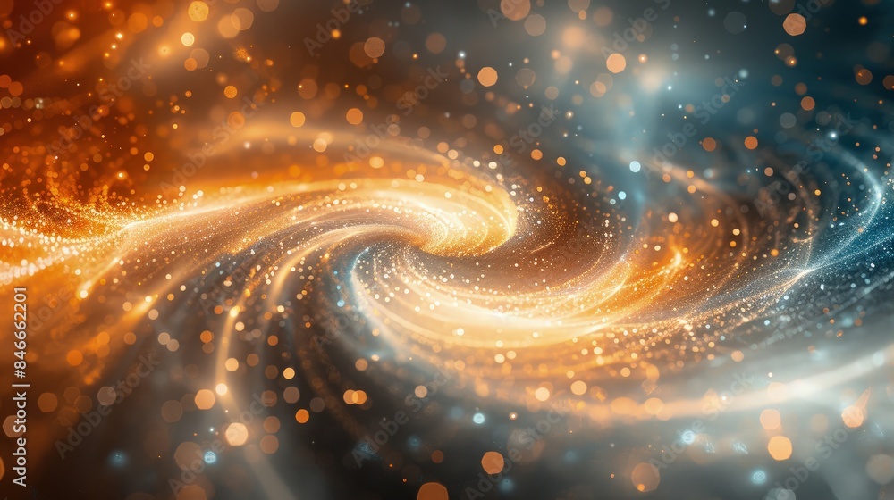 Wall mural golden shimmering vortex particles wave on dark. dark vibration shimmering particles. best for quant