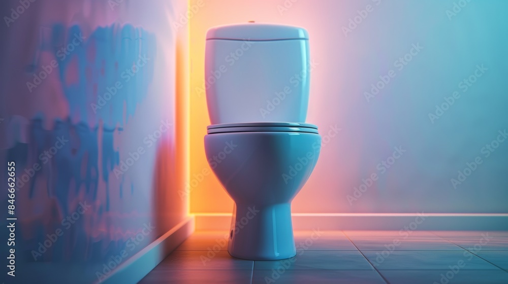 Wall mural A toilet sitting in a bathroom with the light on, AI