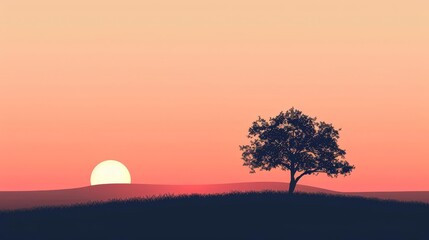 Obraz premium Silhouette of a lone tree against a vibrant sunset sky.