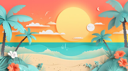 Colorful summer paper cut background