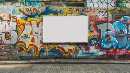 Fototapeta premium Blank Business Cards Against Vibrant Graffiti Wall Urban Street Art Stock Image